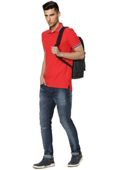 Jack & Jones - Red Contrast Tipping Polo Neck T-shirt