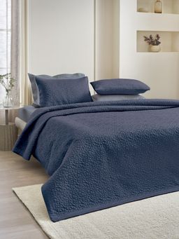 Ddecor Live Beautiful - 100% Cotton 210 TC Embroidered Spread - CQ 3 - Savannah - Indigo (King)