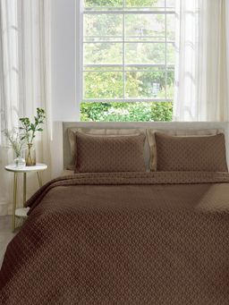 Ddecor Live Beautiful - 100% Cotton 210 TC Geometric Bed Spread - CQ 5 - Zinnia - Cocoa Brown (King)