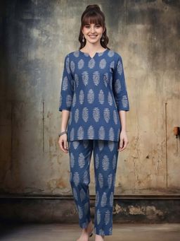Jaipur Kurti - Blue Printed Pure Cotton Co-Ord Set