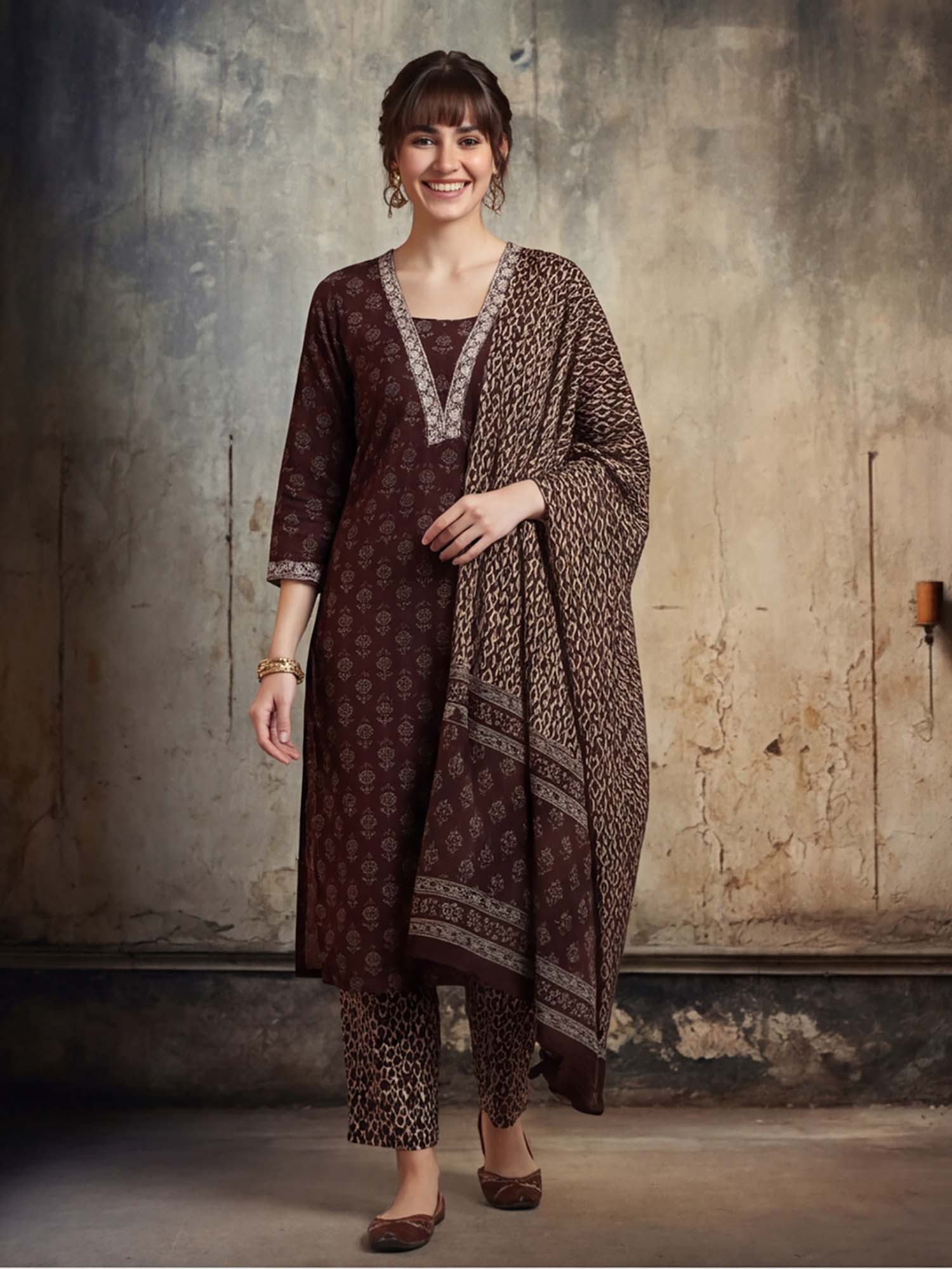 jaipur kurti Maroon Floral Pure Cotton Kurta and Pant with Dupatta-picture-37