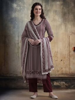 Jaipur Kurti - Burgundy Stripes Pure Cotton Kurta and Pant with Dupatta