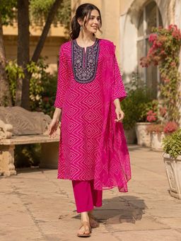 Nayam by lakshita - Pink Embroidered Viscose Rayon Kurta and Pant with Dupatta