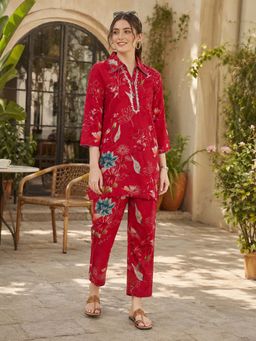 Nayam by lakshita - Red Floral Viscose Rayon Co-Ord Set
