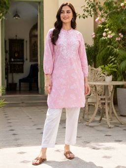 Nayam by lakshita - Pink Printed Pure Cotton Kurti with Pant