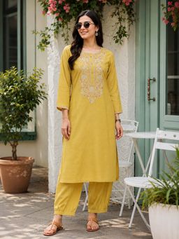 Nayam by lakshita - Mustard Embroidered Cotton Blend Kurta with Salwar