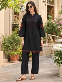 Nayam by lakshita - Black Embroidered Pure Cotton Co-Ord Set