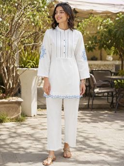 Nayam by lakshita - Ivory Solid/Plain Pure Cotton Co-Ord Set