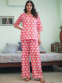Sooti Syahi - Red Floral Cotton Co-Ord Set