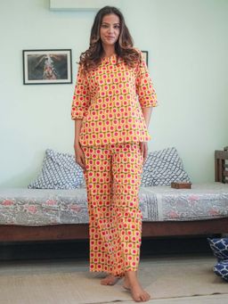 Sooti Syahi - Orange Floral Cotton Co-Ord Set