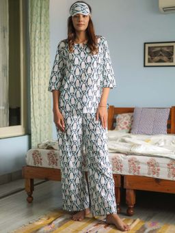 Sooti Syahi - Blue Printed Cotton Co-Ord Set