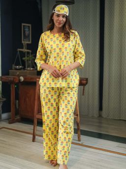 Sooti Syahi - Yellow Floral Cotton Co-Ord Set