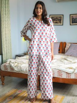 Sooti Syahi - White Floral Cotton Co-Ord Set