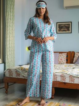 Sooti Syahi - Blue Printed Cotton Co-Ord Set