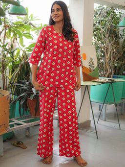 Sooti Syahi - Red Floral Cotton Co-Ord Set