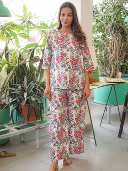 Sooti Syahi - Blue Floral Cotton Co-Ord Set