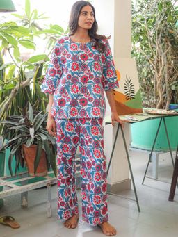 Sooti Syahi - Blue Floral Cotton Co-Ord Set