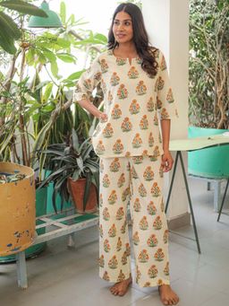 Sooti Syahi - Orange Printed Cotton Co-Ord Set