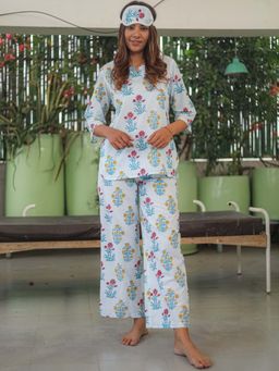 Sooti Syahi - Blue Floral Cotton Co-Ord Set