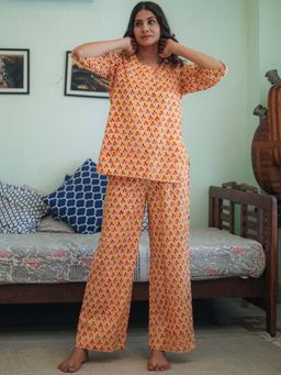 Sooti Syahi - Orange Printed Cotton Co-Ord Set