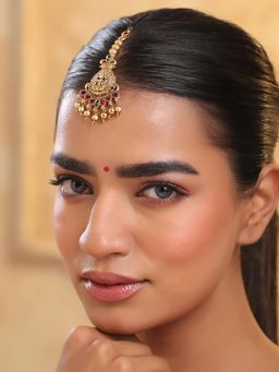 Yellow Chimes - Womens Traditional Gold Plated Temple Maang Tikka