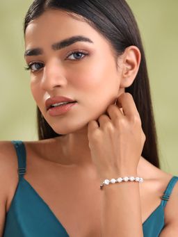 Yellow Chimes - Womens Silver Plated White Pearl Bracelet