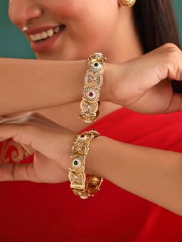 Yellow Chimes - Womens Gold Plated Stone Studded Bangles (Pack of 2) (2.6)