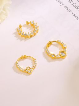 Yellow Chimes - Womens Gold Plated Stone Studded Non Piercing Nose Pins (Pack of 3)