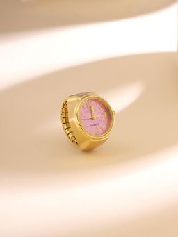 Yellow Chimes - Womens Analog Watch Pink Dial Stretchable Ring