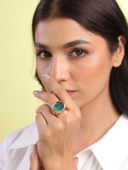 Yellow Chimes - Womens Rose Gold Analog Watch Green Dial Stretchable Adjustable Ring