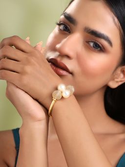 Yellow Chimes - Womens Golden Pearl Cuff Bracelet