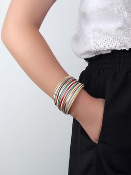 Yellow Chimes - Womens Multi-Color Layered Leather Stackable Chunky Bracelet