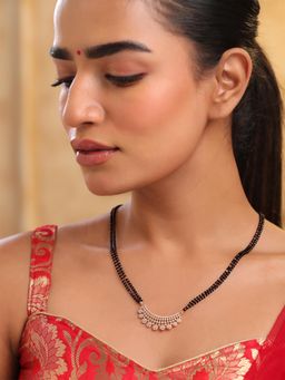 Yellow Chimes - Womens Rose Gold AD Studded Black Beads Mangalsutra