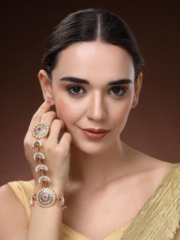 Estele - Womens Ethnic Hand Ornament Gold Plated Polki Style Hathphool