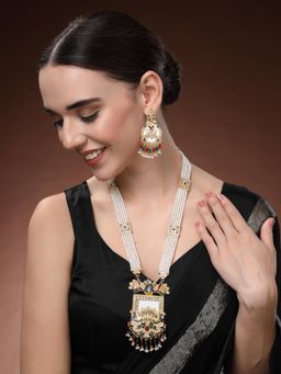 Estele - Womens Traditional Pearl Rani Haar Necklace with Earrings (Set of 2)