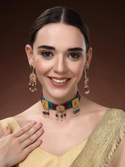 Estele - Womens Traditional Designer Jewellery Pearls Choker and Earrings (Set of 2)