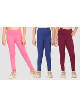 ZION - Girls Multi-Colour Cotton Lycra Ankle Length Leggings (Pack of 3)
