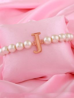 Estele - Rose Gold Plated Joyful J Letter Pearl Bracelet for Women