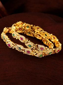 Estele - Gold Plated CZ Dainty Leafy Designer Bangle for Women