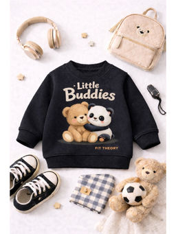 The Fit Theory - Kids Relaxed Fit Printed Black Sweatshirt