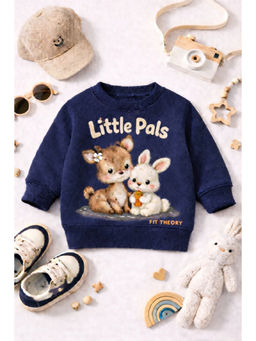 The Fit Theory - Kids Relaxed Fit Printed Navy Blue Sweatshirt