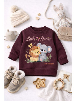 The Fit Theory - Kids Relaxed Fit Printed Maroon Sweatshirt