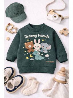 The Fit Theory - Kids Relaxed Fit Printed Green Sweatshirt