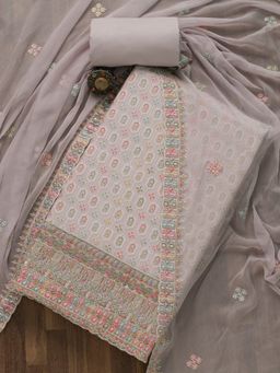 Koskii - Lavender Threadwork Georgette Unstitched Salwar Suit (Set of Three)