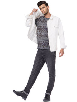 Jack & Jones - Grey Aztec Print Crew Neck T-shirt