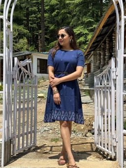 Sutra Art of Clothing - Navy Blue Meadow Jamdani Dress