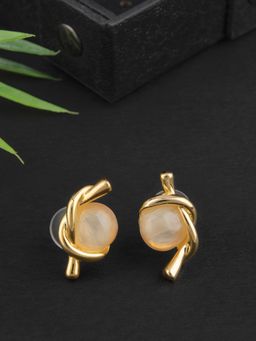 E2O - Self Design White Stone Gold Plated Stud Earring