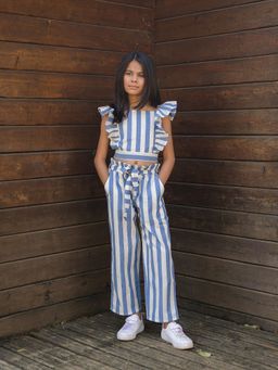 Fairies Forever - Blue Stripes Crop Top And Bottom (Set of 2)