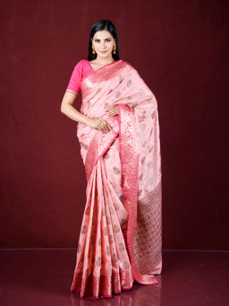 EXCLUSIVA - Pink Zari Woven Work Banarasi Saree with Unstitched Blouse