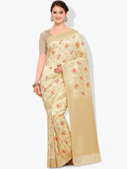 Stylee LIFESTYLE - Beige Banarasi Silk Jacquard Saree